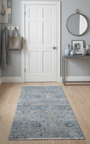 2x4 Aqua Blue and Beige Hand Knotted Traditional Vintage Wool Rug
