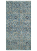 2x4 Aqua Blue and Beige Hand Knotted Traditional Vintage Wool Rug