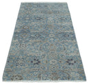 2x4 Aqua Blue and Beige Hand Knotted Traditional Vintage Wool Rug