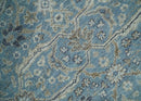 2x4 Aqua Blue and Beige Hand Knotted Traditional Vintage Wool Rug