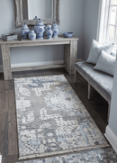 2x4 Beige and Blue Wool and Silk Hand Knotted traditional Vintage Antique Rug