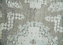 2x4 Beige and Blue Wool and Silk Hand Knotted traditional Vintage Antique Rug