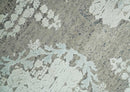 2x4 Beige and Blue Wool and Silk Hand Knotted traditional Vintage Antique Rug