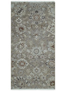 2x4 Gray and Brown Wool Hand Knotted traditional Vintage Antique Rug