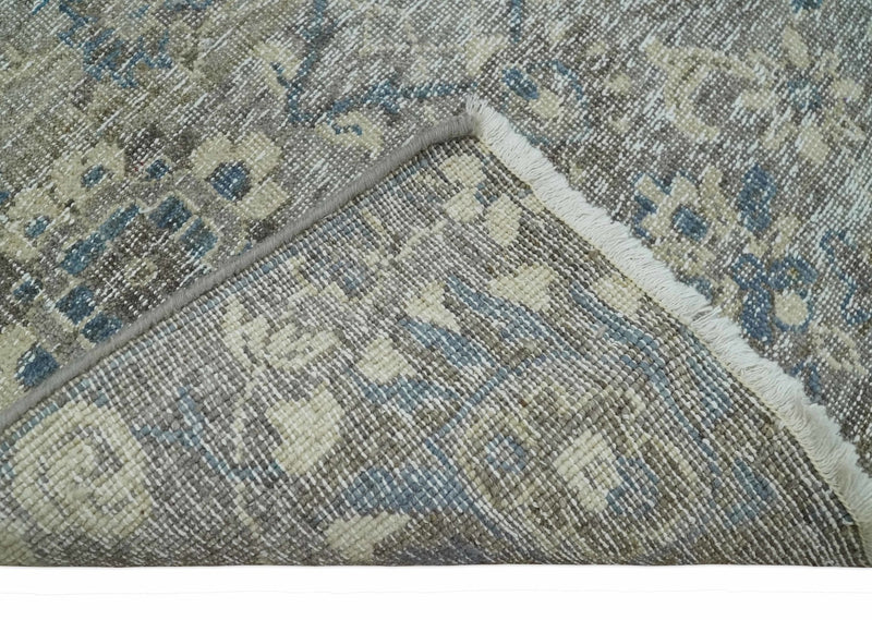 2x4 Gray, Beige and Blue Wool Hand Knotted traditional Vintage Antique Rug| N1224