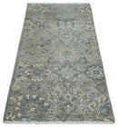 2x4 Gray, Beige and Blue Wool Hand Knotted traditional Vintage Antique Rug
