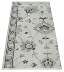 2x4 Hand Knotted Ivory and Silver Traditional Persian Oushak Wool Rug