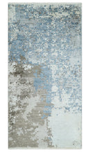 2x4 Modern Abstract Blue and Brown Hand Knotted Art Silk Rug
