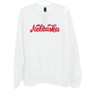 Nebraska Husker Puff Crewneck Sweatshirt | White with Red Lettering | Double Play Apparel & Engraving LLC