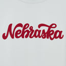 Nebraska Husker Puff Crewneck Sweatshirt | White with Red Lettering | Double Play Apparel & Engraving LLC