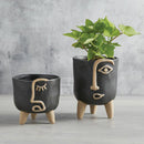 3 Legged Face Planter Ceramic Pot | 5" Dia x 6" H | Black and Tan