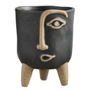 3 Legged Face Planter Ceramic Pot | 5" Dia x 6" H | Black and Tan