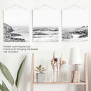 Coastal Black White Photography Set. Waves, Rocky Beach