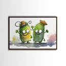 Goofy Pickle Art, Cute Pickle Cartoon Wall Art, Framed Canvas Print, Wild West Pickles, Funny Art, Funny Decor
