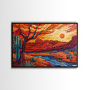 Midcentury Modern Pop Art Desert Landscape Painting Canvas Print, Framed Wall Art, Southwestern Decor, Home Decor Wall Art, Country Decor