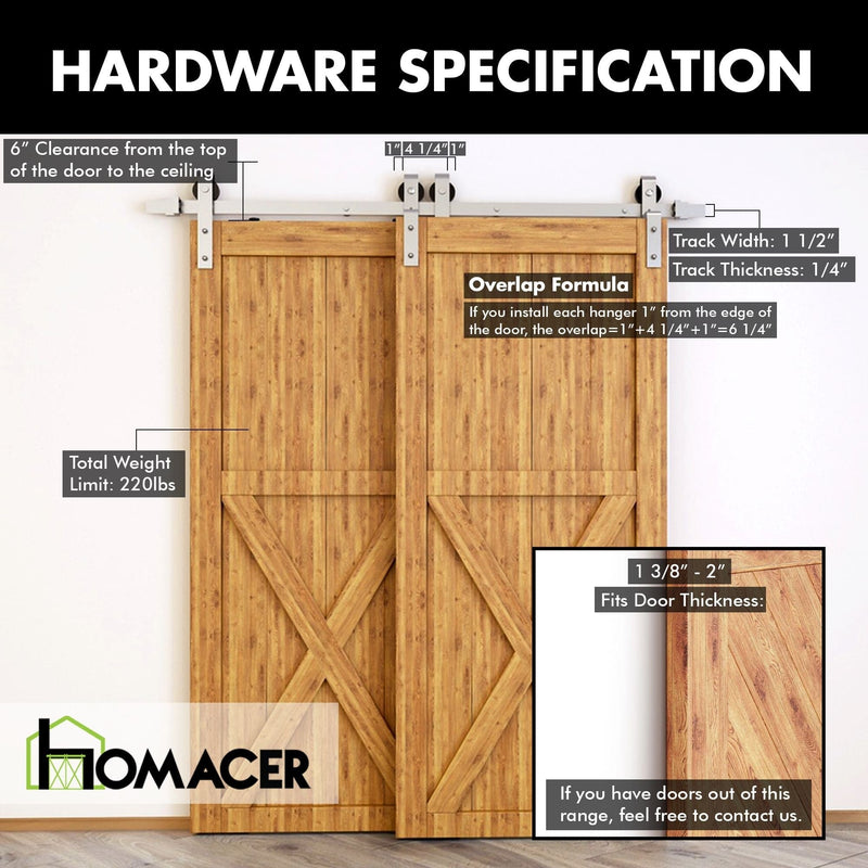 Single Track Bypass Sliding Barn Door Hardware Kit - Classic Design Roller