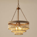 3-Light Bohemian Farmhouse White Wood Bead Drum Chandelier