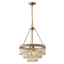 3-Light Bohemian Farmhouse White Wood Bead Drum Chandelier