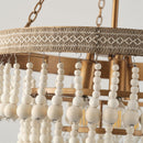 3-Light Bohemian Farmhouse White Wood Bead Drum Chandelier