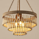 3-Light Bohemian Farmhouse White Wood Bead Drum Chandelier