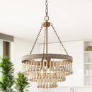 3-Light Bohemian Farmhouse White Wood Bead Drum Chandelier