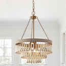 3-Light Bohemian Farmhouse White Wood Bead Drum Chandelier