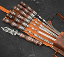“Quiver Max" Camping Accessories BBQ Skewers Set  in a Leather Case, 9 items