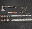 "Chieftain" Camping Accessories BBQ Skewers Set  in a Leather Case, 9 items