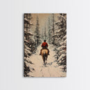 Cowboy on Horseback in Golden Autumn Trees Framed Canvas Print Rustic Christmas Wall Art Fall Decor Country Christmas Gift Seasonal Wall Art