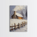 Rustic Cabin In Snow Framed Canvas Print Wall Art Christmas Home Decor, Winter Landscape Art, Cozy Winter Cabin Scene
