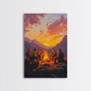 Red Barn at Fall Sunset Framed Canvas Print, Warm Autumn Landscape with Cows in Pasture, Perfect Wall Art for Country and Farmhouse Homes