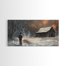 Cowboy On The Farm, Framed Canvas Print Fall Cowboy Wall Art Above Sofa Decor Moody Fall Western Wall Art