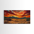 Sunset Ranch Framed Canvas Print Western Farmhouse Landscape Autumn Wall Art Large Fall Country Home Decor Above Sofa Art Piece