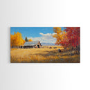 Group Of Horseback Riders In Autumn Field, Rustic Fall Scene Wall Art, Country Farmhouse Framed Canvas Print, Cozy Harvest Time Art