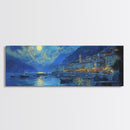 Midnight in Italy - Full Moon - Italian Oil Painting Canvas Print - Whimsical / Eclectic Landscape Painting - Minimalist Boho Home Decor