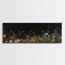 Field of Wildflowers Framed Wall Art Canvas Print, Vintage Botanical Landscape Art, Panoramic Print, Modern Farmhouse Art