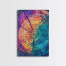 Cross Section Of Tree Rings, Rainbow Eucalyptus Print, Wood Framed Canvas Art, Colorful Abstract Modern Art, Boho Chic Cabin Decor, Eclectic Art
