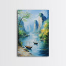 Vibrant Fantasy Art - Original Painting Framed Canvas Print - Sail Boats in The Bay - Nautical Themed Home Decor