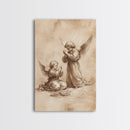 Guardian Angel Wall Art, Angel Painting, Canvas Print, Angel Decor, Angelic Wall Art, Cute Cherub Angel Sketch Art