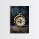 Weathered Compass Wall Art, Nautical Coastal Home Decor Wall Art Framed Canvas Print, Rustic Seaside Accent Piece, Statement Piece, Rustic Decor