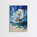Schooner off the coast of Tripoli, Framed Canvas Print, nautical Decor, Victorian Pirate Art