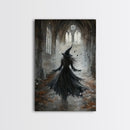 Witchy Decor Framed Canvas Print, Dark Academia, Witch Painting Print, Gothic Decor, Moody Witch Oil Painting, Halloween Art