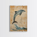 Wabi Sabi Dolphin Print, Framed Canvas Print, Dolphain Painting, Dolphin Print, Nautical Decor, Dolphin Art, Boho Style Minimalist Art