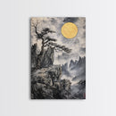 Wabi Sabi Landscape Painting Print - Japanese Style Decor - Japanese Style Art - Bonzai Tree Under a Full Moon