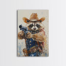 Rootin' Tootin' Racoon Cowboy, Framed Canvas Print, Ready to Hang, Racoon Painting
