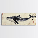 Whale Art Wabi Sabi Panoramic Oil Painting Print, Japanese Style Wall Art - Whale Decor - Whale Art Print - Living Room Decor - Minimalist