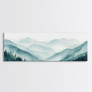 Indigo and Emerald Green Blue Ridge Mountains, Framed Canvas Print, Panoramic Home Decor, Horizontal Art, Mountain Landscape Painting