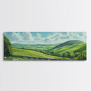 Landscape Painting Print Of The Hills of Ireland, Framed Canvas Print, Ireland Wall Are, Panoramic Home Decor, Horizontal Landscape Art