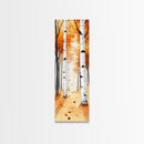Autumn Birch Trees Framed Canvas Print – Rustic Decor, Tall Narrow Art, Cozy Fall Vibes, Birch Tree Art, Living Room Art, Above Bed Wall Art