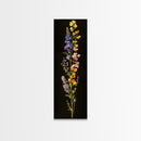 Elegant Wildflower Botanical Art - Framed Canvas Print Featuring Vertical Array of Vibrant Blooms on Dark Background